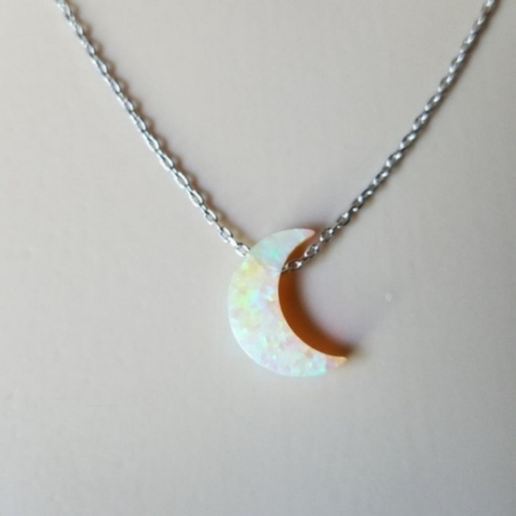 jujuanne's jewelry Jewelry - Fire Opal Crescent Moon Pendant SILVER Necklace
